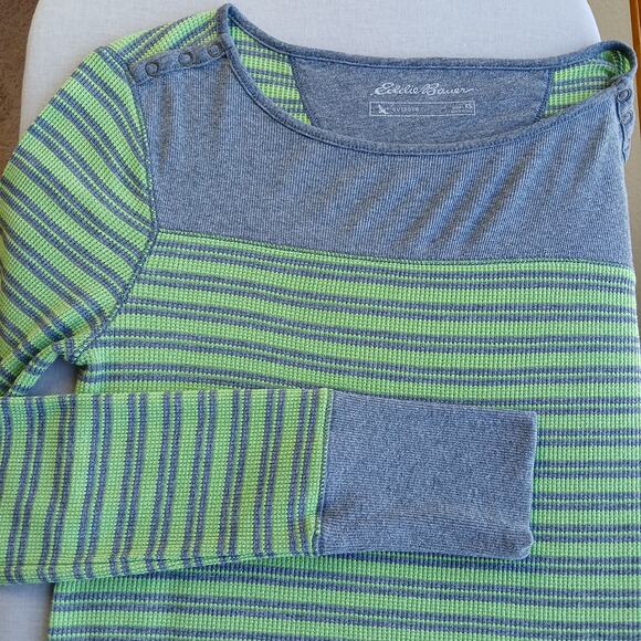 Eddie Bauer Outdoor Thermal Long Sleeve Shirt XS green grey waffle knit snaps - Picture 1 of 13
